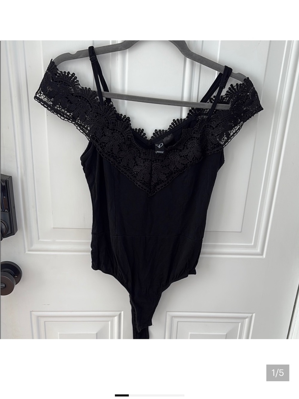 Windsor Black Lace Off-Shoulder Bodysuit - Picture 4 of 8